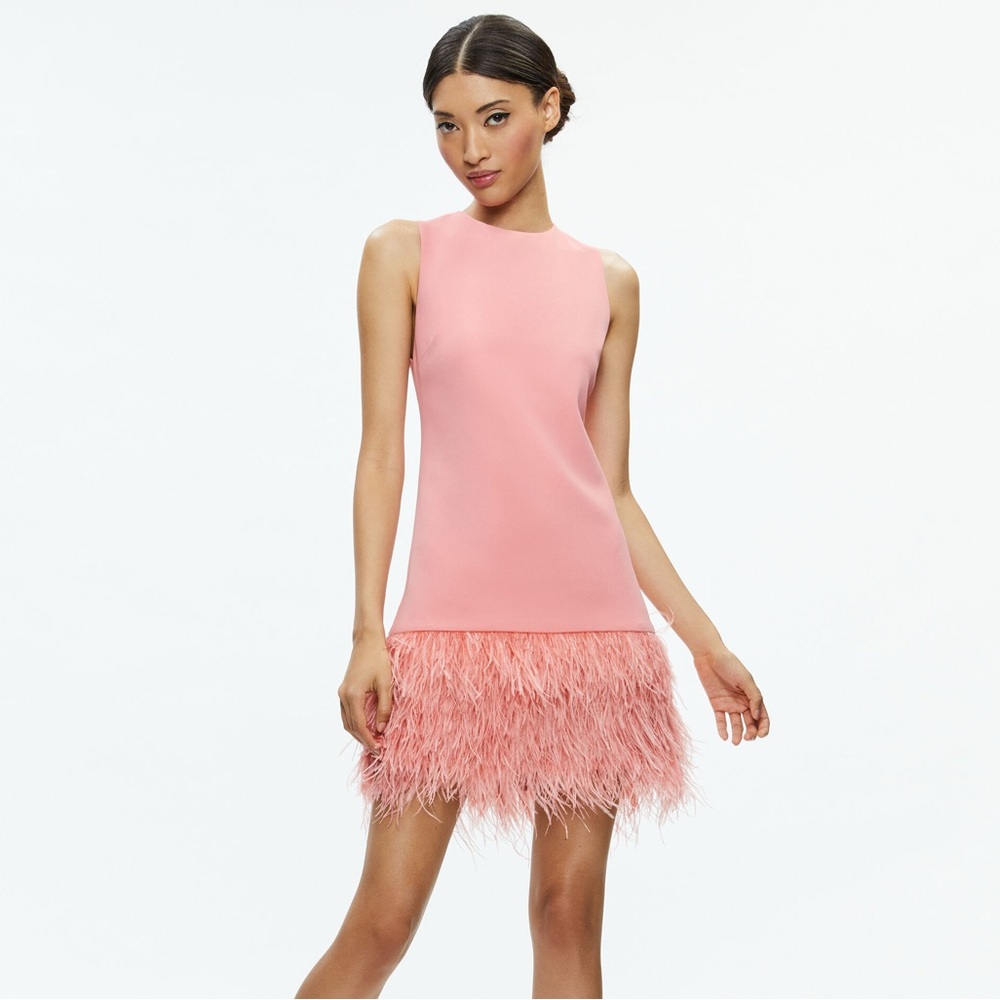 Alice + Olivia Pink Feathered Mini Dress COLEY FEATHER TRIM DRESS